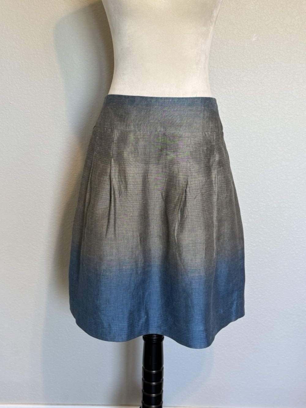 Vince Womens 6 Greige Blue Ombre Linen Cotton Pleated Skirt